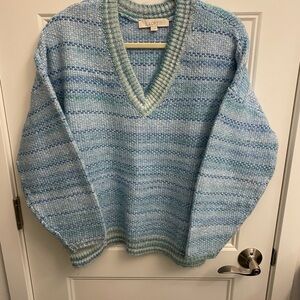 LOFT Pastel Blue and Green Striped Sweater